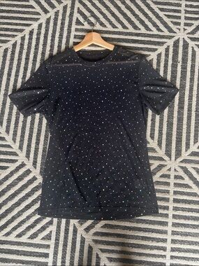 Black Short Sleeve Tee with Multicolor Dot Pattern